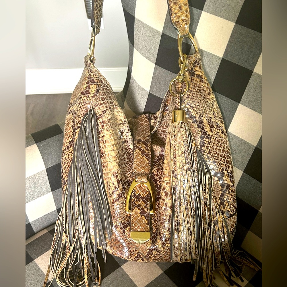 GILI Genuine Leather Snake Skin print HOBO fringe bag.